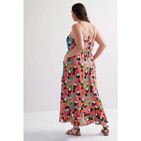 160 Anthropologie x Farm Rio Toucan Wrap Maxi Dress (XL, EUC) $228 Retail - Picture 5 of 9